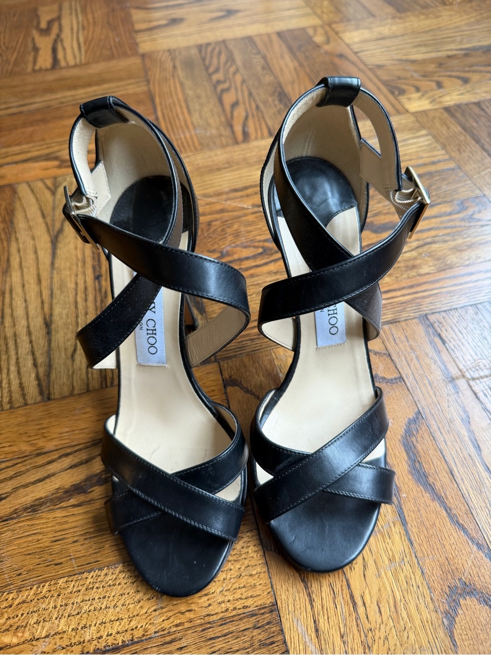 Jimmy Choo Black Leather Crisscross Strap Heels